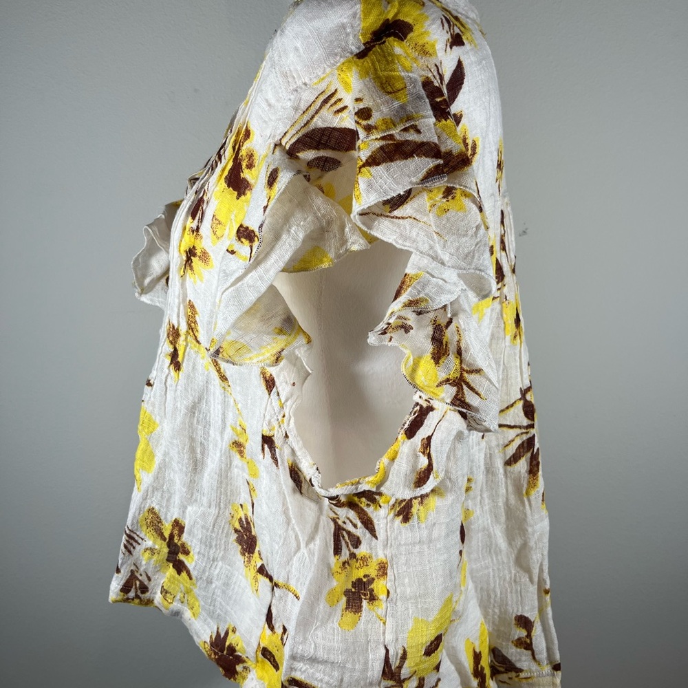 NWT Free People Naya Floral Ruffle Blouse (Ivory Combo) - Picture 4 of 9